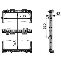 Kühler Motor Kühlrippen gelötet 945 mm - 708 mm MAHLE für u.a. MAN F2000