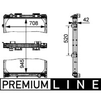 Kühler Motor Kühlrippen gelötet 945 mm - 708 mm MAHLE für u.a. MAN F2000